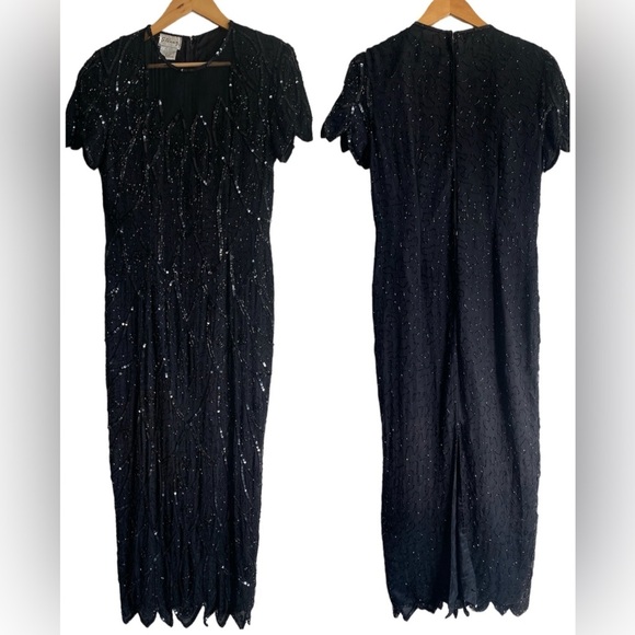 Vintage Stenay 100% Silk Beaded Sequin Long Gown Dress Evening Women’s Size 8 - Picture 1 of 15